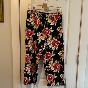Worthington Floral Capris - Red/orange/green floral on black background.